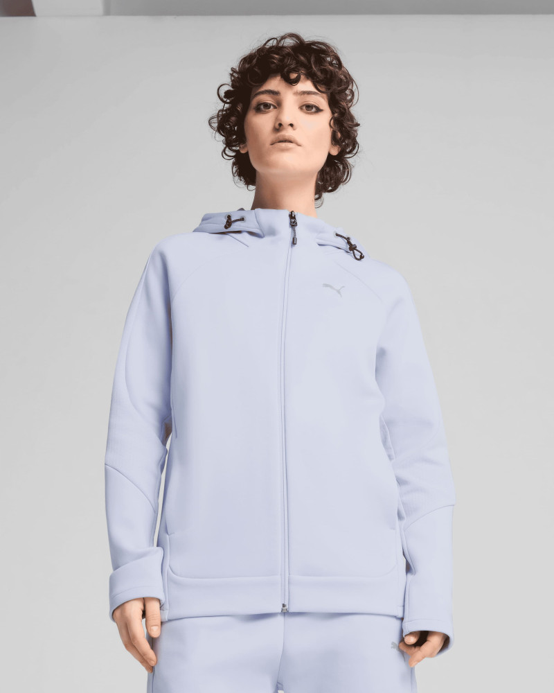 Sudadera de mujer Puma EVOSTRIPE Full-Zip Hoodie azul claro 68505047